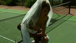 Stunning young big tit bride is licked by tennis coach