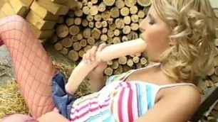 Blonde bitch fucked hard up the smelly door in outbuilding
